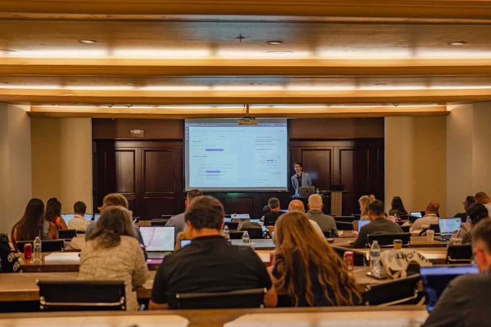 Attendees with laptops at a hands-on Let's Build session