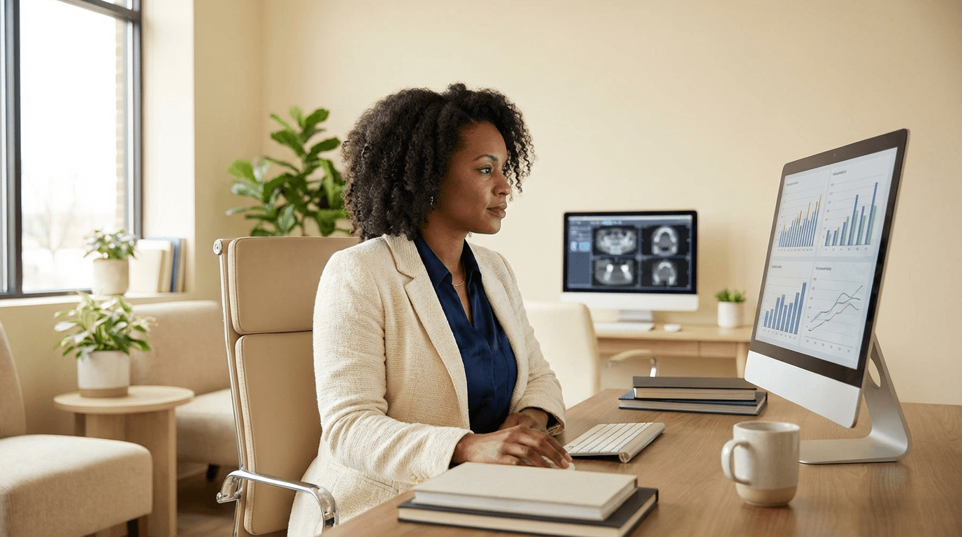 Dental executive reviewing total cost of ownership for dental software