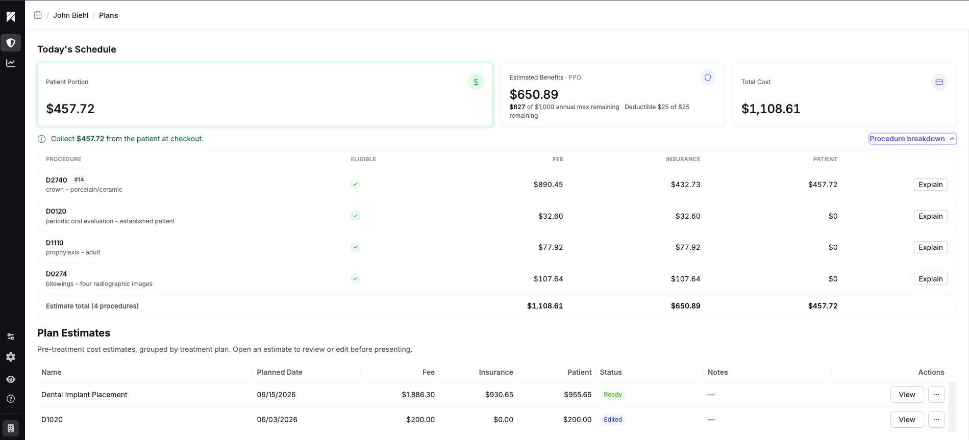 Pre-Treatment Estimate schedule screenshot